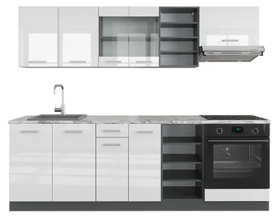 Obrázok produktu pre Kuchynský kút Vicco R-Line Biely vysoký lesk/antracit 240 cm , AP Marble, Model 43170