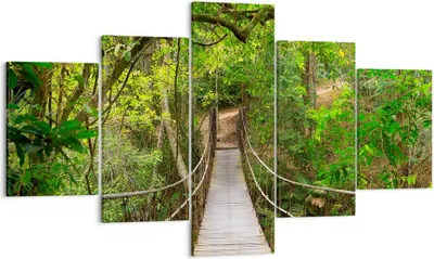 Produktbild von Bild auf Leinwand - Leinwandbild - Fußgängerbrücke Wald Abenteuer - 125x70cm - Wand Bild - Wanddeko - Leinwanddruck - Bilder - Kunstdruck - Wanddekoration - Leinwand bilder - Wandkunst - EA125x70-2678