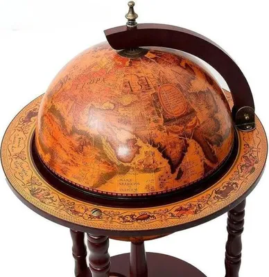 Image de Vincenzo Globe Bar - Globe Bar - Chariot de bar - Etagère à vin - Set à whisky - Bar à cocktail - Sur roulettes - ⌀ 33 cm - Brun - Bois