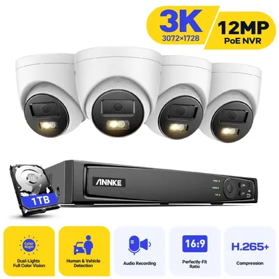 Produktbild von Überwachungskamera-Set – Kamerabeobachtung – Überwachungskamera – IP-Kamera-Set – CCTV-System – 4 x 3K PoE-Kameras