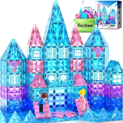 Immagine prodotto di Blocchi magnetici da 102 pezzi con 2 bambole e 2 scale – Blocchi magnetici adatti ai bambini dai 3 anni – Tema: gelateria – Piastrelle magnetiche per costruzioni 2D e 3D – Giocattolo educativo STEM/MINT – Regalo per bambini e bambine