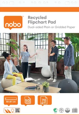 Produktbild von Nobo 1915659, Flipchartblock, Mehrfarbig, Papier, 70 g/m², 50 Seiten, 580 mm