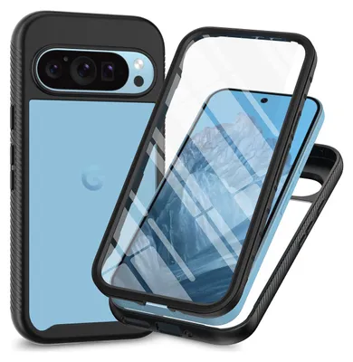 Image de Étui pour Google Pixel 9 / Pixel 9 Pro, bumper avec protecteur d'écran 360° intégré étui de protection complet Noir