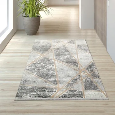 Image de Tapis de salon à motifs géométriques, gris, dimensions : 80 x 150 cm