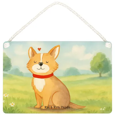 Produktbild von Mr. & Mrs. Panda Schild Hund Glück Design DIN A4 - Weiß - Geschenk, Herz, Wandbild Holz, Liebe, Holzschild, Sprüche, Corgie, wandtafel, Spruch, Türschild, Wandschild