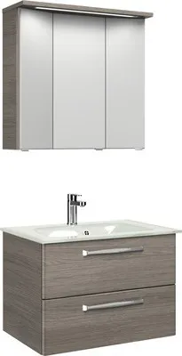Produktbild von Pelipal Badmöbel-Set Kumba BxHxT 77 x 200 x 50 cm Frontfarbe graphit struktur quer mit Glas-Waschtisch weiß 99.77032119