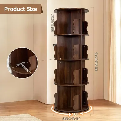 Immagine prodotto di Scaffale a parete – Libreria – Scaffale girevole – Ripiano verticale – 5 ripiani – Legno marrone effetto vintage