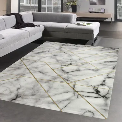 Obrázok produktu pre Dizajnový koberec I Mramorový vzhľad a lesklé vlákna I Sivá zlatá Veľkosť - 200 x 290 cm