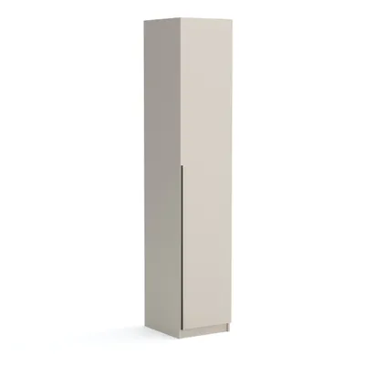 A single, tall, narrow wardrobe with one door, shown from a side-angle against a white background.