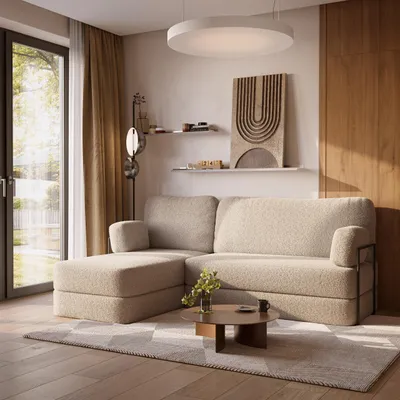 Produktbild von Masseno Ecksofa SABI mit Metallgestell, Modulares Schlafsofa aus Schaumstoff, Klappbares Bodensofa, Schlaffunktion - Beige, QUELLE 05