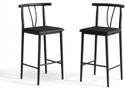 Immagine prodotto di Set di 2 sgabelli da bar - Ideali per l'isola della cucina - Altezza seduta: 63,5 cm - Con schienale - Rivestimento in ecopelle - Gambe in metallo - Colore: nero