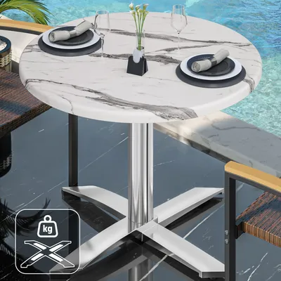 Produktbild von WTG | Bistro Außen Tisch | Ø:H 70 x 75,5 cm | Weiß Marmor / Aluminium | Rund | Zusatzgewicht | Bistro Tisch Gastro Tisch
