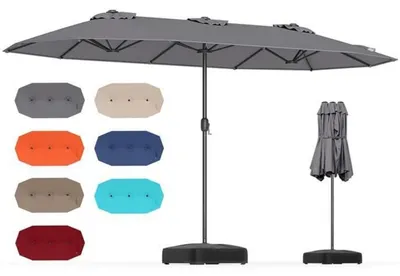 Produktbild von Doppelsonnenschirm mit Ständer 400 x 200 cm XXL Terrassenschirm mit Kurbel UPF 30+ Grau