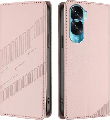 Produktbild von Hülle für Honor 90 Lite, Kunstleder Brieftaschen Handyhülle mit Kartenfach und Standfunktion Pink