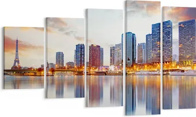 Produktbild von Bild auf Leinwand - Leinwandbild - Fluss Wolkenkratzer Ansicht Eiffle - 100x60cm - Wand Bild - Wanddeko - Leinwanddruck - Bilder - Kunstdruck - Leinwand bilder - Wandkunst - EG100x60-2831