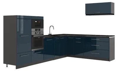Productafbeelding van Hoekkeuken Vicco Fame-Line Donkerblauw hoogglans/Antraciet 327 x 227 cm zonder werkblad, Model 64367