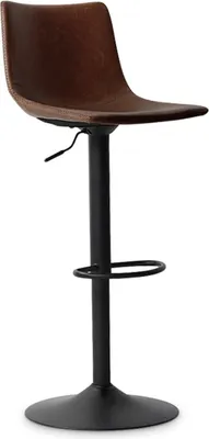 Image de Tabouret de bar SOUL –Polyuréthanebrun – Hauteur réglable 88-109 cm – Pieds en métal – Style vintage
