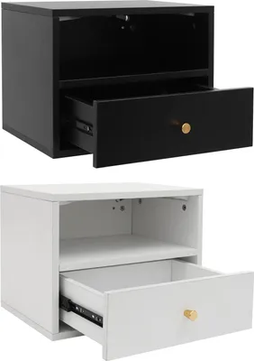 Produktbild von Schwebender Nachttisch - Nachtkommode - Wandmontage - 1 Schublade - Smarte Steuerung - Einstellbares LED-Ambientelicht - 45×30×35 cm - Schwarz