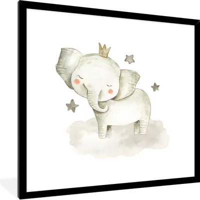 Produktbild von MuchoWow® Gerahmtes Poster Dschungel - Elefant - Krone 40x40 cm - Poster mit Schwarzem Bilderrahmen Wandposter Rahmen Foto Bilder - Mit Rahmen - Wanddekoration Schlafzimmer