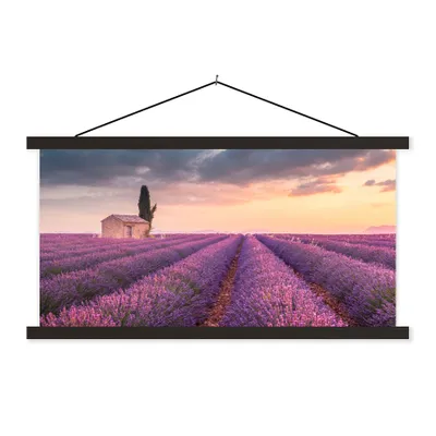 Produktbild von MuchoWow® Textilposter Lavendel - Blumen - Lila - Feld 60x30 cm mit schwarzem Rahmen - Textilien