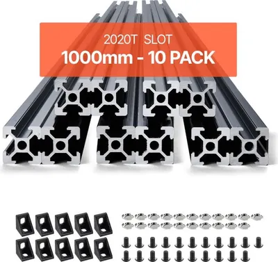 Immagine prodotto di set di 10 profili in alluminio da 1000 mm, profilo per estrusione di alluminio con scanalatura a T 2020, guida lineare anodizzata di standard europeo, profilo a scanalatura per stampante 3D e macchina CNC fai da te - nero, profilo in alluminio per incisione laser