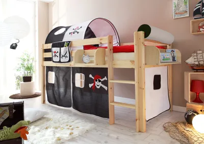 Produktbild von Hochbett "Malte" Kiefer Natur Motiv (Pirat Schwarz-Weiß)