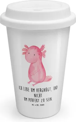 Produktbild von Mr. & Mrs. Panda To Go Becher Axolotl Niedlich - Weiß - Geschenk, Axolot, Mehrwegbecher, Zufrieden, ToGo Kaffeebecher, Freundin, Liebe, Lebensweisheit, Thermobecher