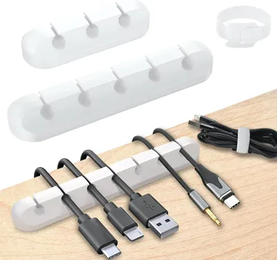 Productafbeelding van Kabelorganizer Set - Kabelhouders - Bureau Opruimen - Met Herbruikbare Binders - 3 Houders 10 Binders - Wit