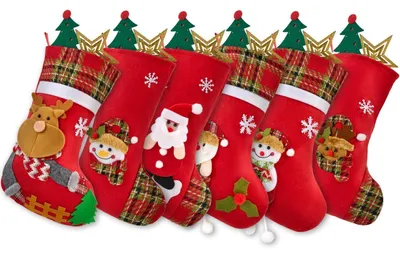 Produktbild von Weihnachtsstrümpfe Set 6 Stück mit Figuren Weihnachtsmann, Rentier, Schneemann