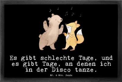 Produktbild von Mr. & Mrs. Panda Fussmatte Bär & Fuchs Disco 40 x 60 cm - Schwarz - Geschenk, Schmutzfangmatte, Feiern, Schmutzmatte, Nachtclub, Fußabtreter, Clubbing, Clubs, Tanzen