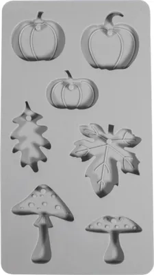 Zdjęcie produktu dla Silikonowa forma odlewnicza dynia, grzyb, liść, 14,5x26x1cm, 7 form, pudełko 1 szt