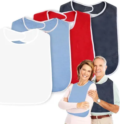 Produktbild von 4 Stš¹ck Latz fš¹r Senioren, L?tzchen fš¹r Erwachsene, Schlabberlatz fš¹r Erwachsene, Unisex Kleiderschutz mit Klettverschluss fš¹r ?ltere und Behinderte, Komfortabler Ess- und Pflege-Schutzl?tz