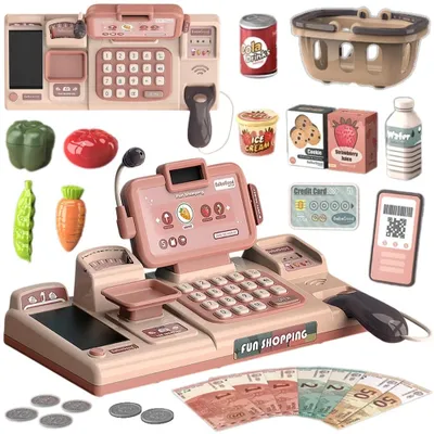 Produktbild von Woopie Kinder-Kasse mit Scanner, Waage und Mikrofon + 25 Zubehörteile
