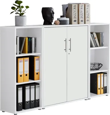 Produktbild von Aktenschrank TABOR 2 in weiß / weiß matt, Schrankwand, Büroschrank, abschließbar, Metallgriffe