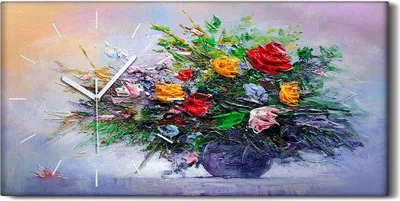 Produktbild von Wandbild Leinwand Bilder mit Uhr Geräuschlos 60x30 Malerei Kunst Blumen - weiße Hände