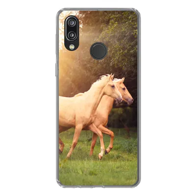 Produktbild von MuchoWow® Handyhülle Schutzhülle Hülle für Huawei P20 Lite (2020) Pferde - Wald - Sonne Silikon Softcase Handy Hülle - Kartenhalter