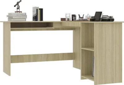 Image de Bureau d'angle panneau de particules avec étagères 120 x 75 x 140 cm