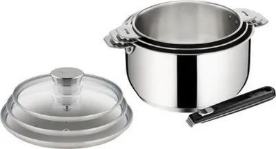 Image de Série 3 Casseroles 16/18/20 Cm Inox - Salvapazio+ + 3 Couvercles + Poignée - Lagostina