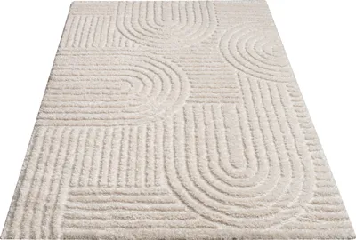Produktbild von Hochflor Teppich Wohnzimmer Shaggy Skandinavisch Boho Einfarbig Regenbogen Creme Grösse 80x150 cm