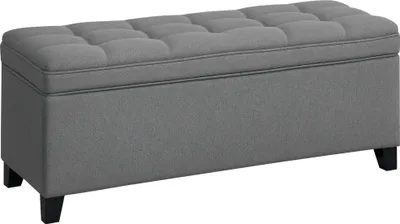 Image de HOMCOM Banc de rangement 112L banquette bout de lit coffre de rangement avec siège capitonné, tissu de lin, pour salon, chambre, entrée, 120 x 40 x 48 cm, gris foncé