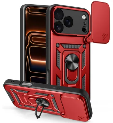 Produktbild von Hülle für iPhone 17 Pro Max Magnetische Ring Ständer Halter Dia Kameraschutz TPU Bumper Silikon Schutzhülle Rot