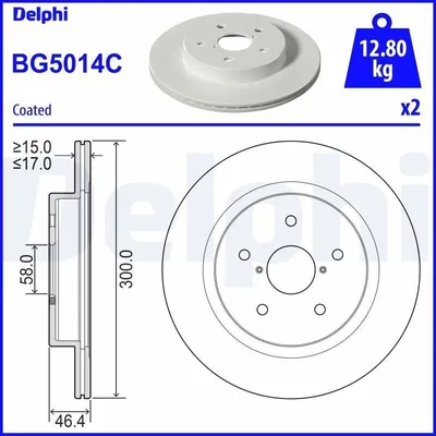 Produktbild von 2x DELPHI Bremsscheibe BG5014C für SUBARU Outback (BR) OUTBACK (BS) OUTBACK