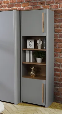 Produktbild von Standregal >SURFINIO< in Grau / Catania Eiche - 58,6x194,3x41,3cm (BxHxT)