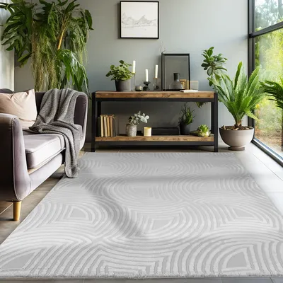 Obrázek produktu pro Teppich Wohnzimmer Schlafzimmer Läufer Flur Flauschig Boho Teppich 3D Design Skandinavischer Stil Weich Größe: 200x290 cm Farbe : Beige-1