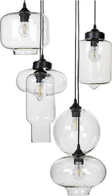Produktbild von BELIANI Hängelampe Transparent Glasschirme Schwarz Eisen 6 Leuchte Modernes Design Wohnaccessoires Wohnzimmer
