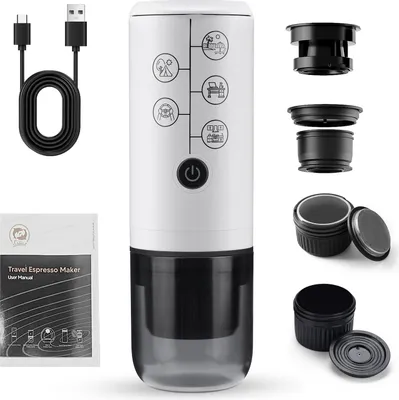 Obrázok produktu pre Prenosná kávovar na espresso 4 v 1, kompatibilná s kapsulami NES/DG a s použitím mletých kávových zŕn, bezdrôtový, nabíjateľný, 17-barový elektrický kávovar, s integrovanou 2600 mAh batériou, ideálny na cestovanie, domáce použitie alebo do auta (bez funkcie automatického ohrevu)