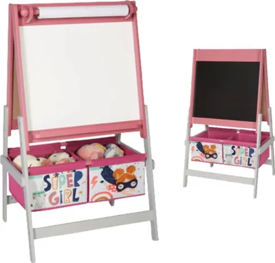 Obrázok produktu pre Detská tabuľa "Super Girl" od spoločnosti Ginger Home - tabuľa 3 v 1 s kriedou, tabuľou a kotúčom papiera