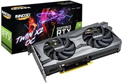 A graphics card and its packaging are displayed against a white background.