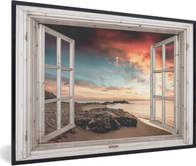 Produktbild von MuchoWow® Gerahmtes Poster Aussicht - Strand - Meer 90x60 cm - Poster mit Schwarzem Bilderrahmen Wandposter Rahmen Foto Bilder - Fotorahmen - Foto-Plakat