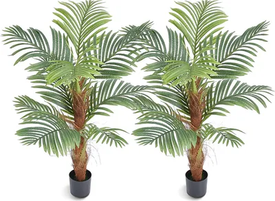 Produktbild von Künstliche Palme von SucceBuy, 1,22 m, Kunstpflanze mit PE-Material und Kippschutzsockel, naturgetreuer grüner Kunstbaum für Zuhause, Büro, als Innen- und Außendekoration